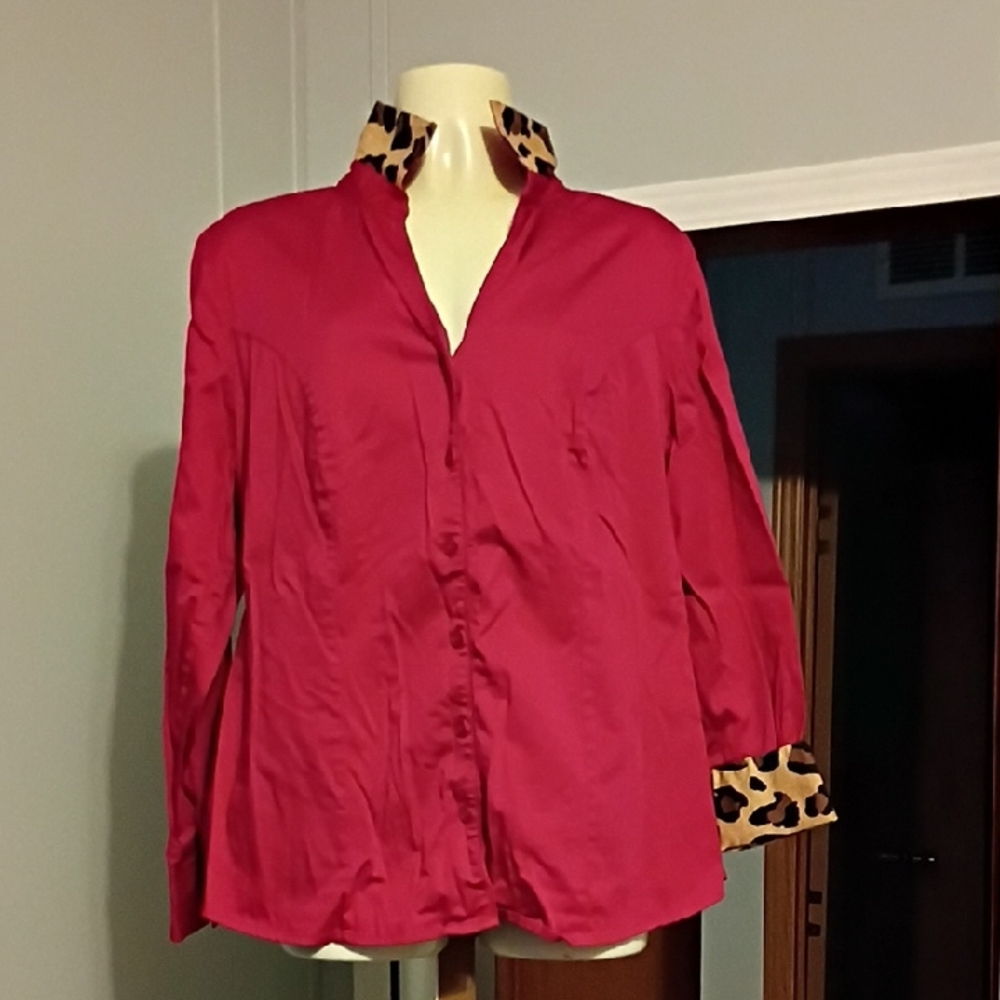 Lane Bryant Button-Down Shirt with Leopard Trim